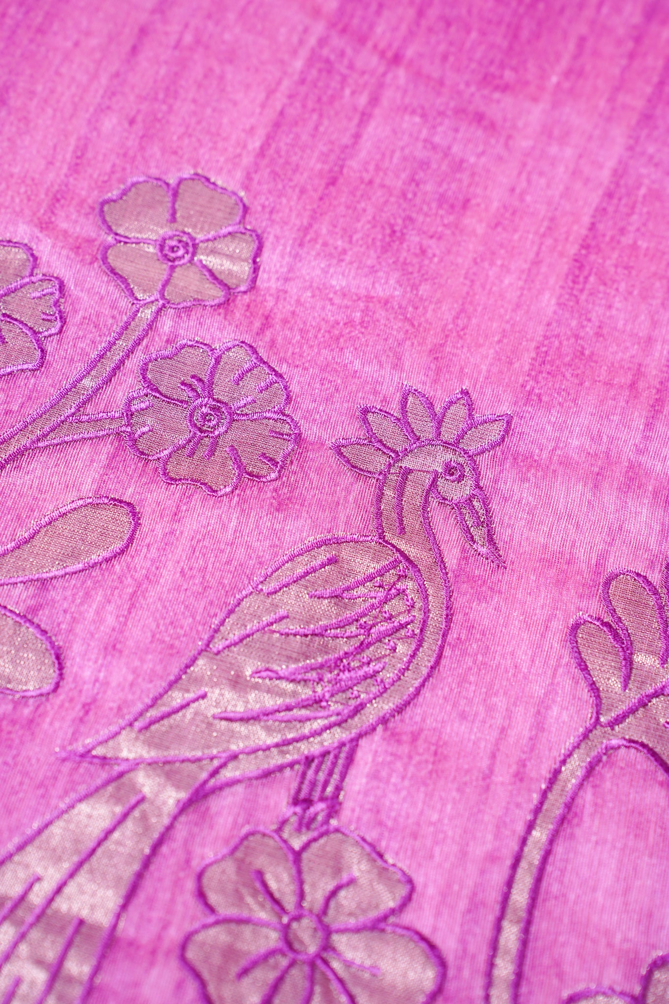 "WAAH BANARAS 120" Banarasi Magenta Pink Linen Silk Saree With Pencil Sketch Peacock Embroidery