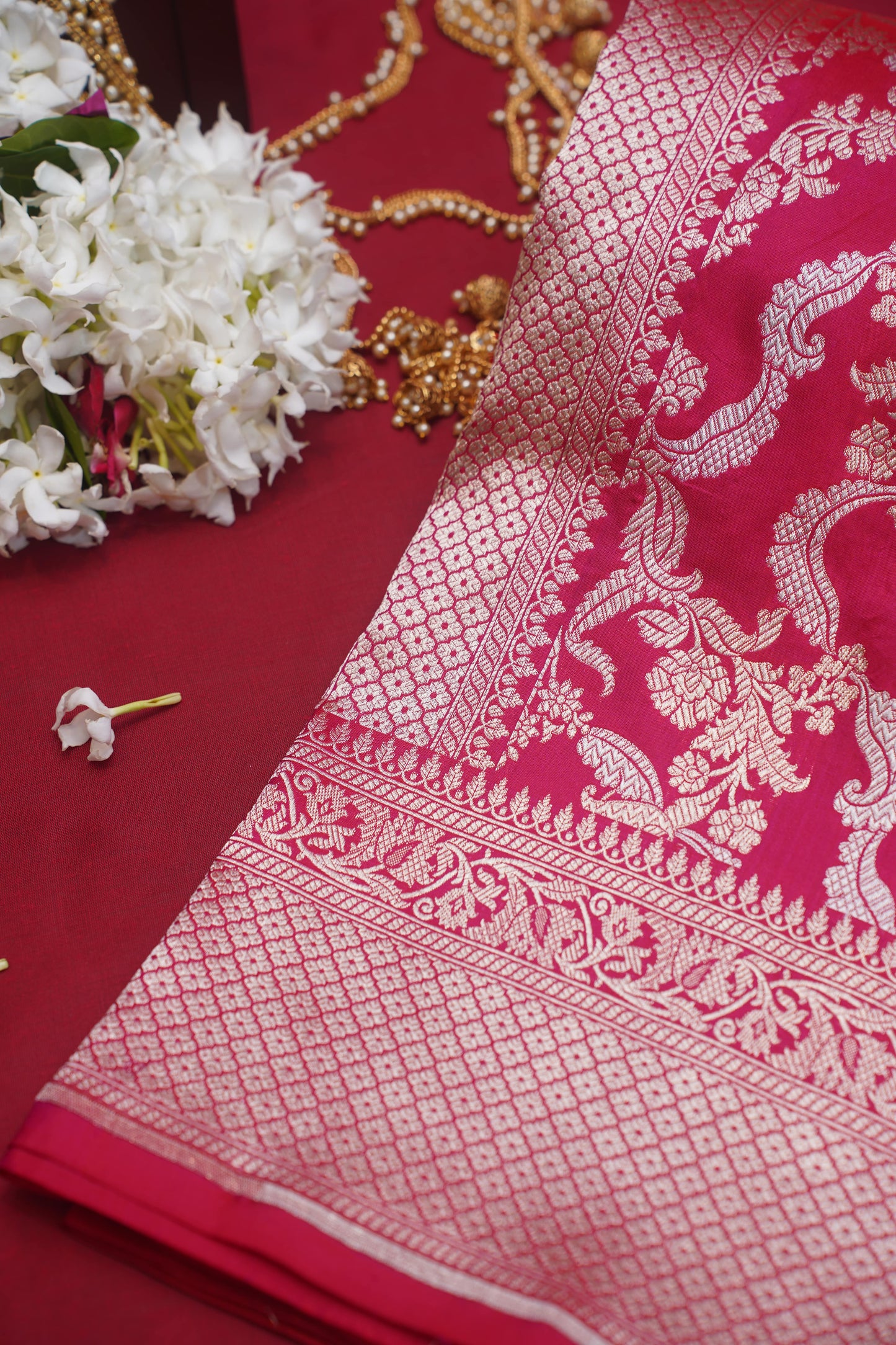 Dark Pink Pure Kadwa Jaal Banarasi Handloom Saree