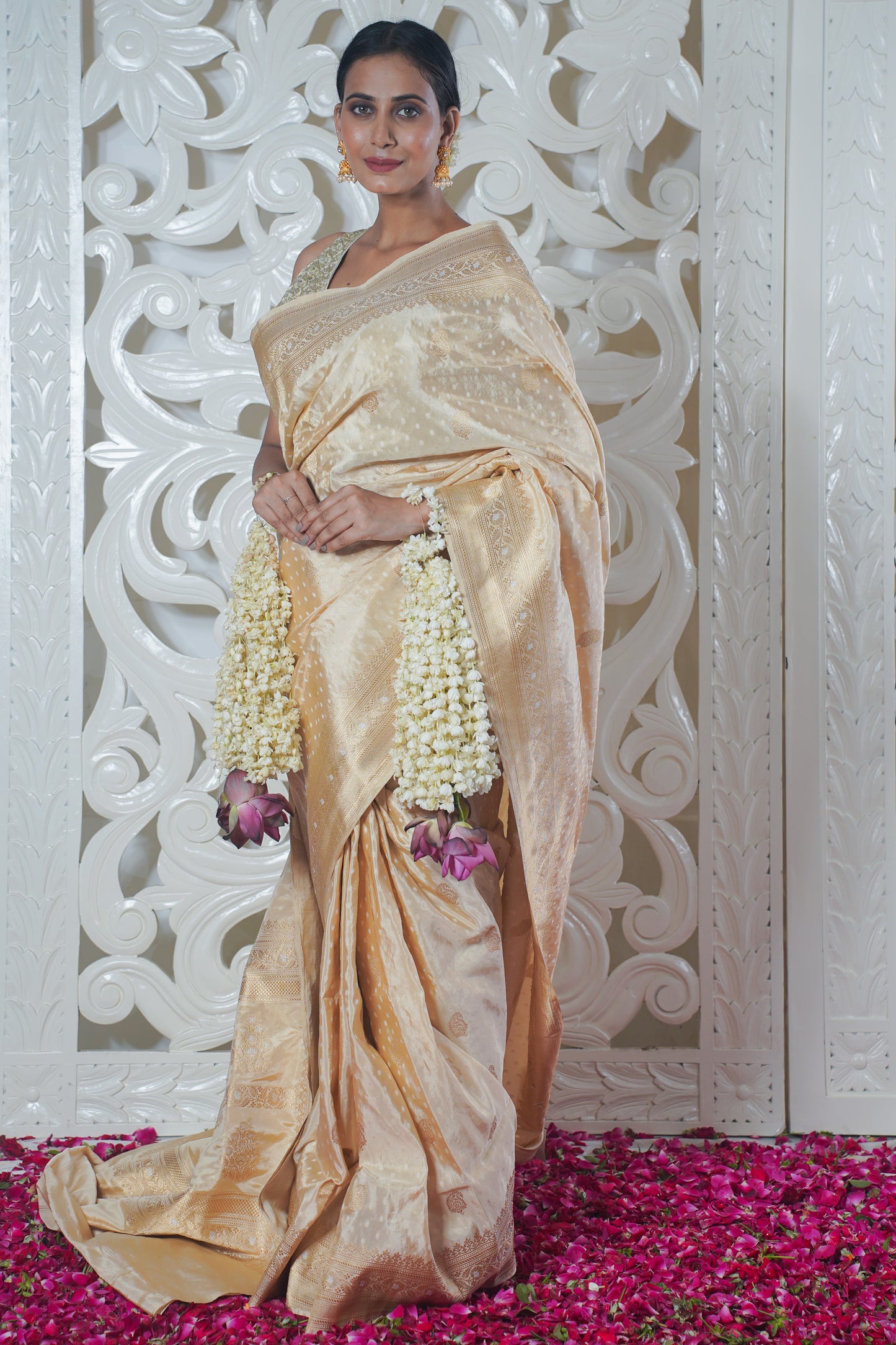 Golden Pure Banarasi Silk Saree with allover booti work