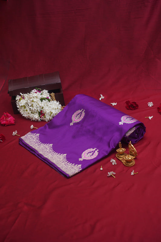 Dark Purple Pure Kadwa Boota Banarasi Handloom Saree