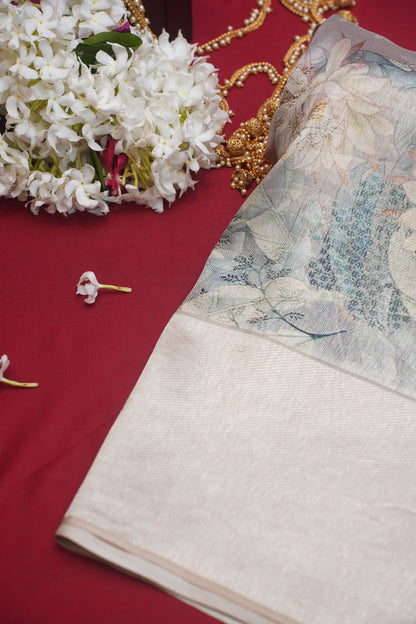 Milky White Pure Banarasi Handloom Saree