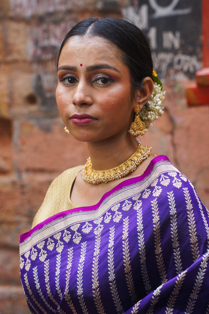 Dark Purple Pure Kadwa Banarasi Handwoven Saree