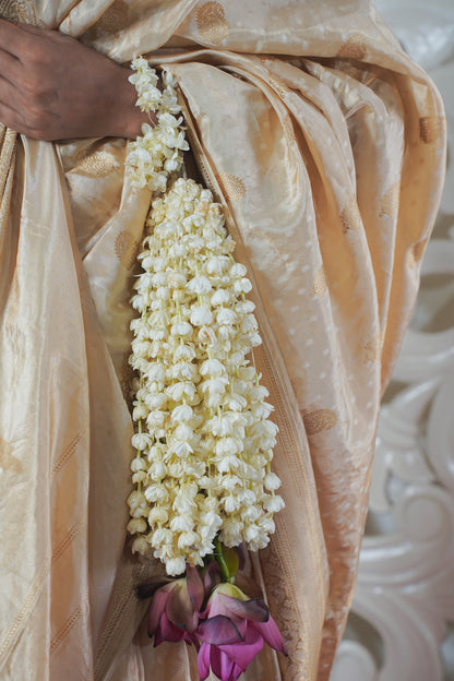 Golden Pure Banarasi Silk Saree with allover booti work