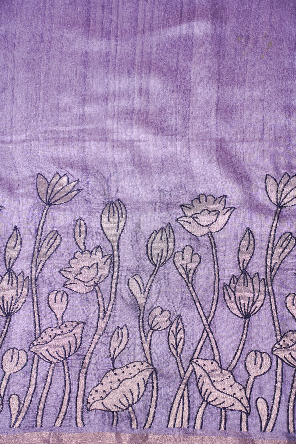 "UTSAV BANARAS 484" Banarasi Lavender-Grey Linen Silk Saree With Pencil Sketch Floral Embroidery