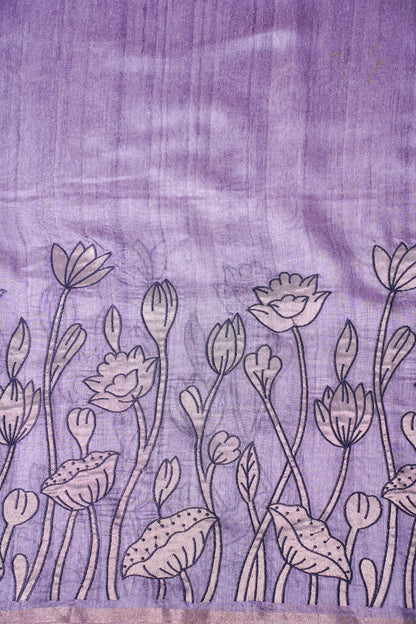 "WAAH BANARAS 017" Banarasi Lavender-Grey Linen Silk Saree With Pencil Sketch Floral Embroidery