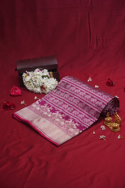 Magenta Pure Kadwa Tanchoi Banarasi Handloom Saree