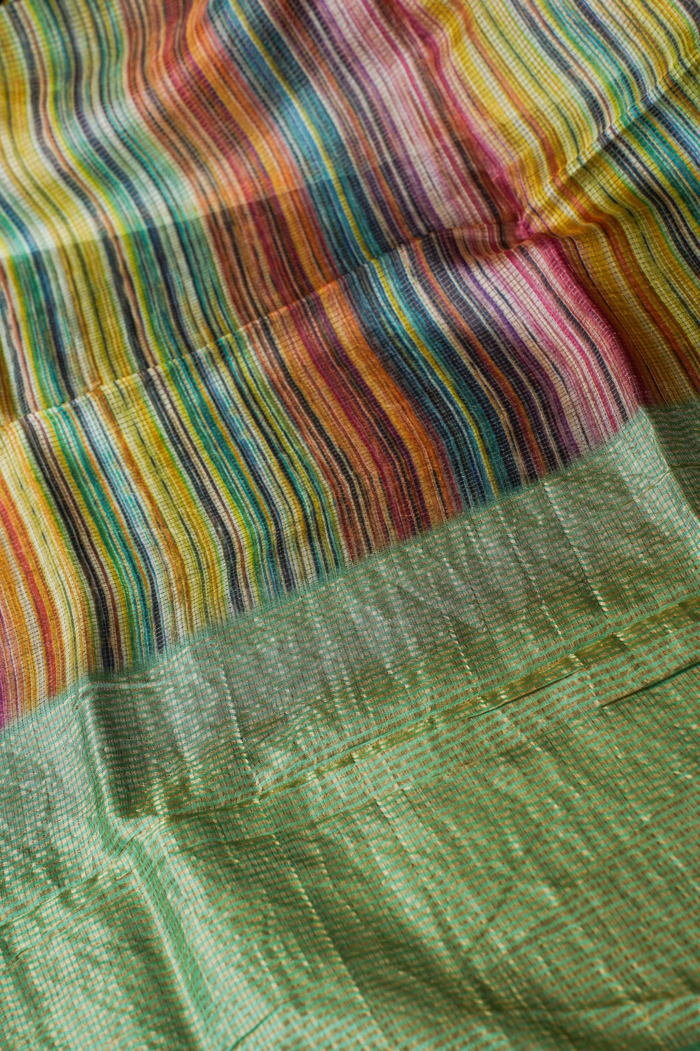 Multicolor Pure Tussar Tissue Silk Chapai Handwoven Banarasi Saree