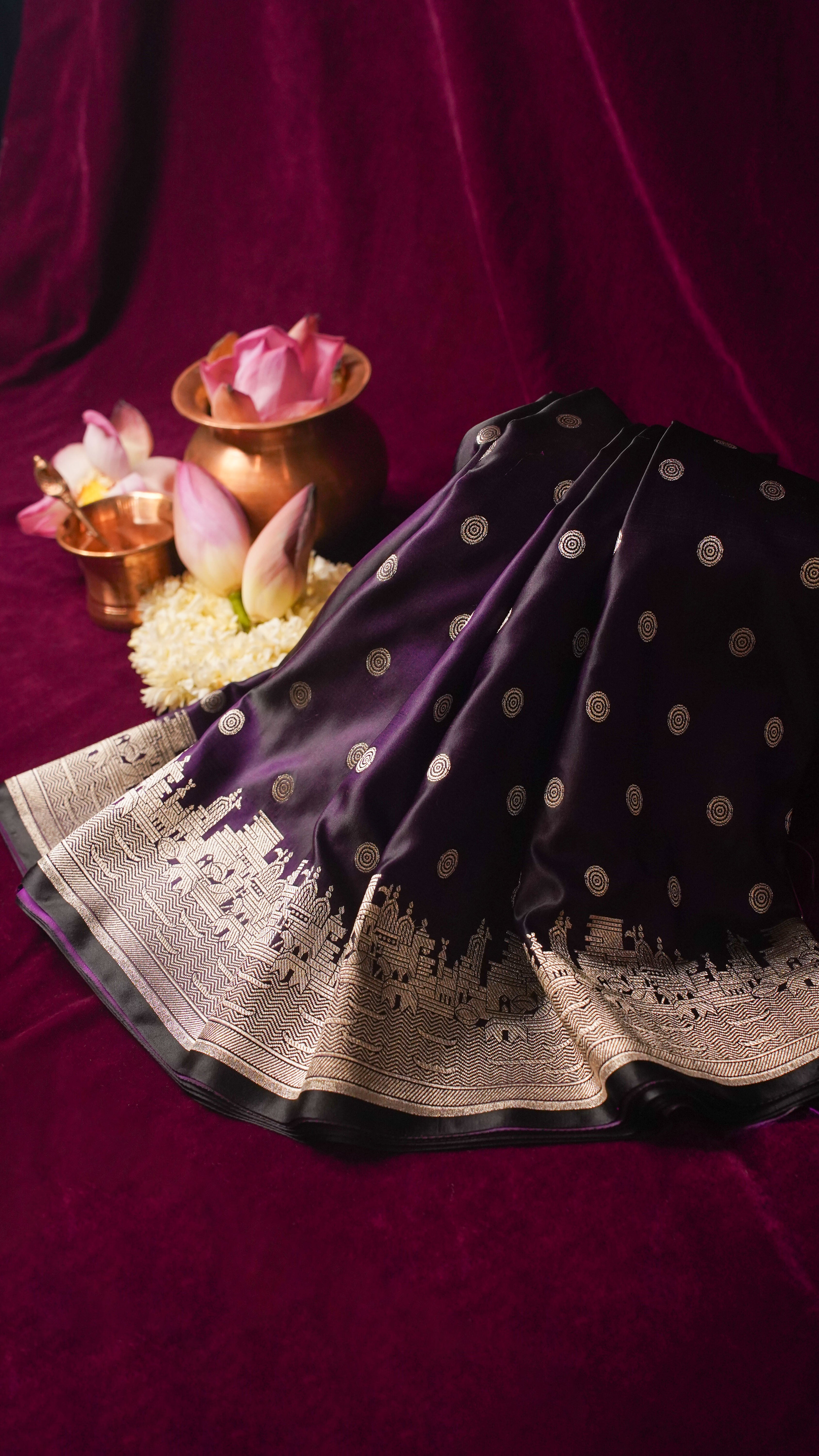 "WAAH BANARAS 055" Banarasi Pure Mashru silk saree with Ghat Border
