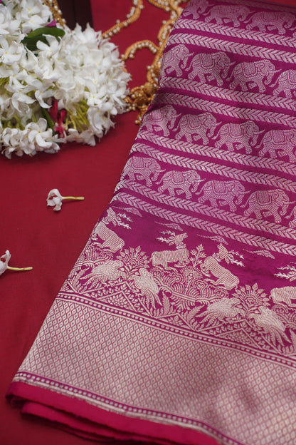 Magenta Pure Kadwa Tanchoi Banarasi Handloom Saree