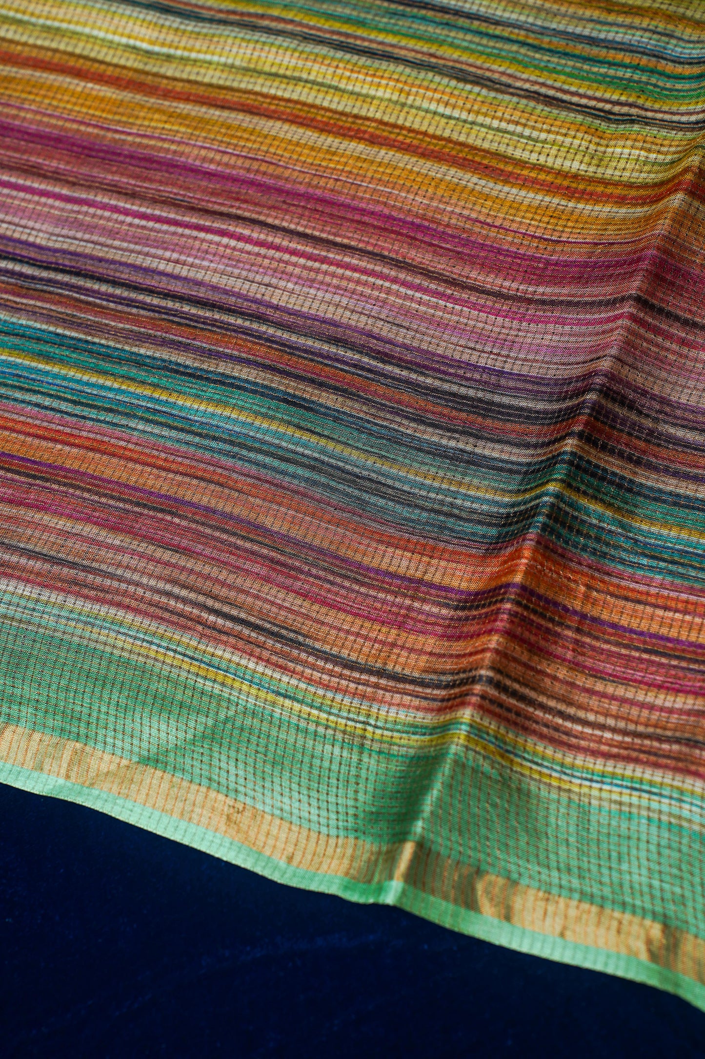 Multicolor Pure Tussar Tissue Silk Chapai Handwoven Banarasi Saree