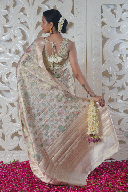 Off white Rangkat Banarasi Silk Saree