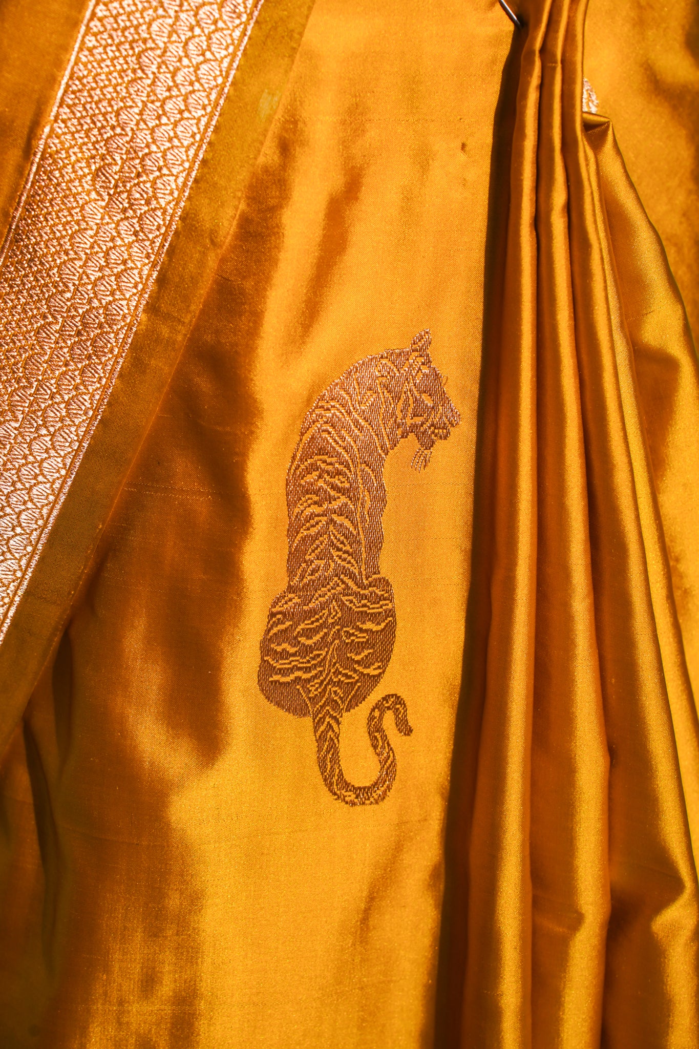 "Virasat 268" Banarasi Pure Satan Silk Kadwa Weave With Bengal Tiger Motive Saree