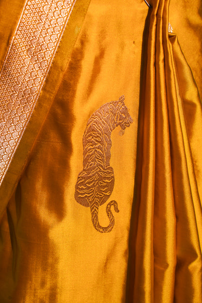 "Virasat 268" Banarasi Pure Satan Silk Kadwa Weave With Bengal Tiger Motive Saree