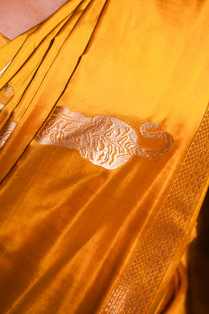 "Virasat 268" Banarasi Pure Satan Silk Kadwa Weave With Bengal Tiger Motive Saree
