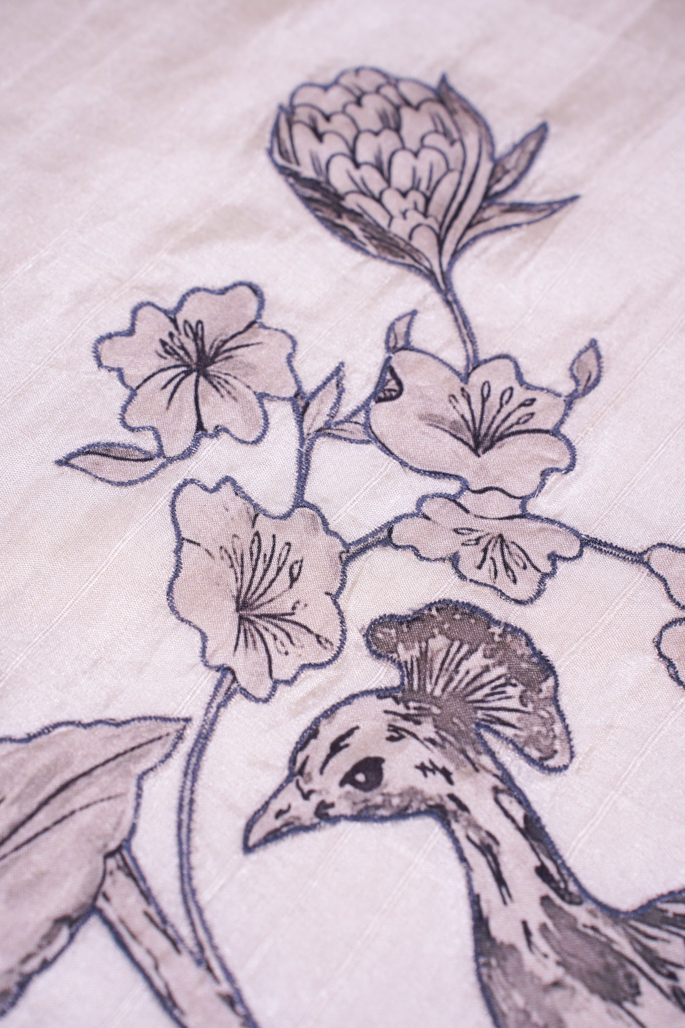 "UTSAV BANARAS 356" Banarasi Silver Grey Linen Silk Saree With Green Pencil Sketch Peacock Embroidery