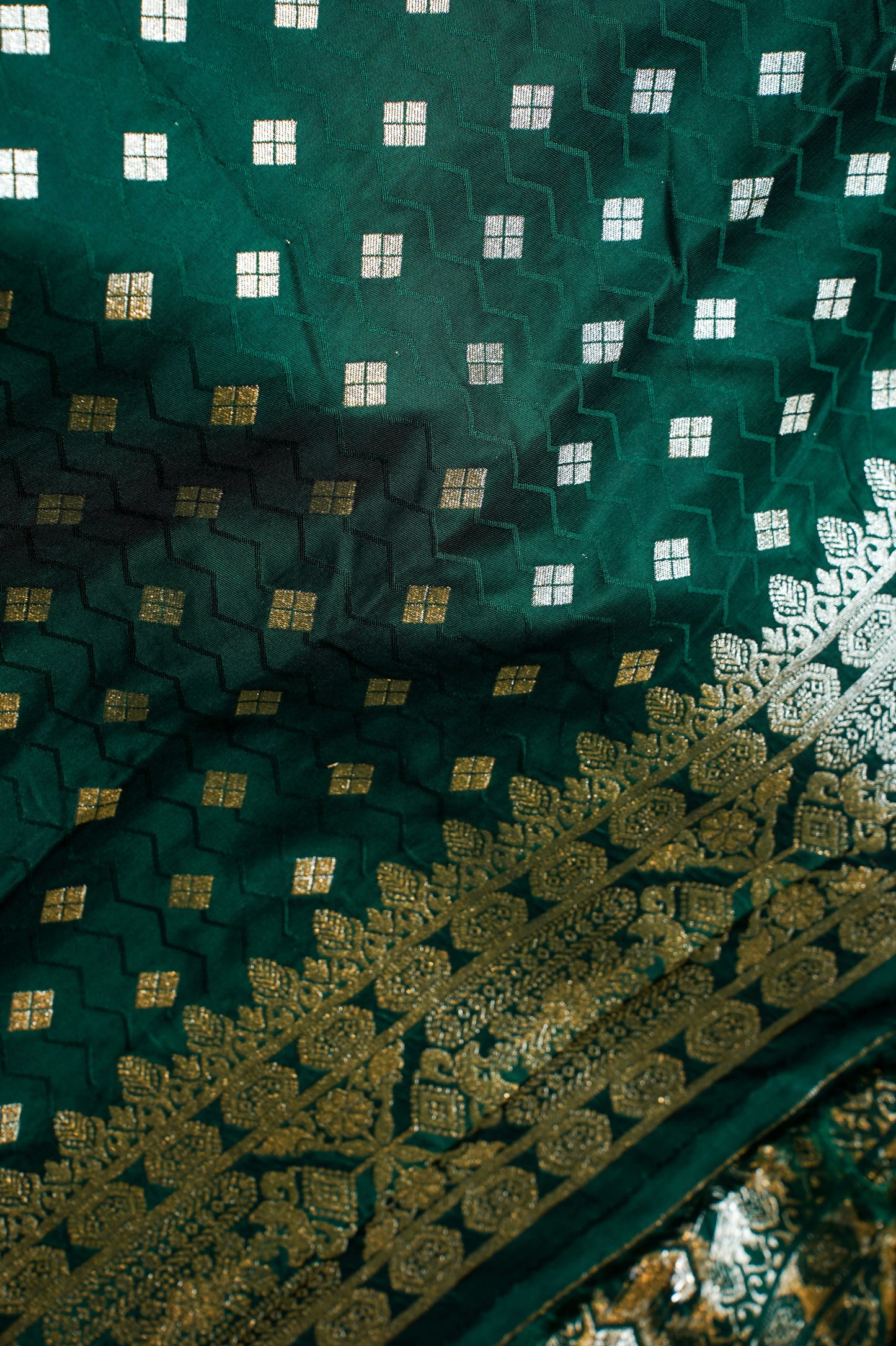 Bottle Green Banarasi Satin Silk Saree