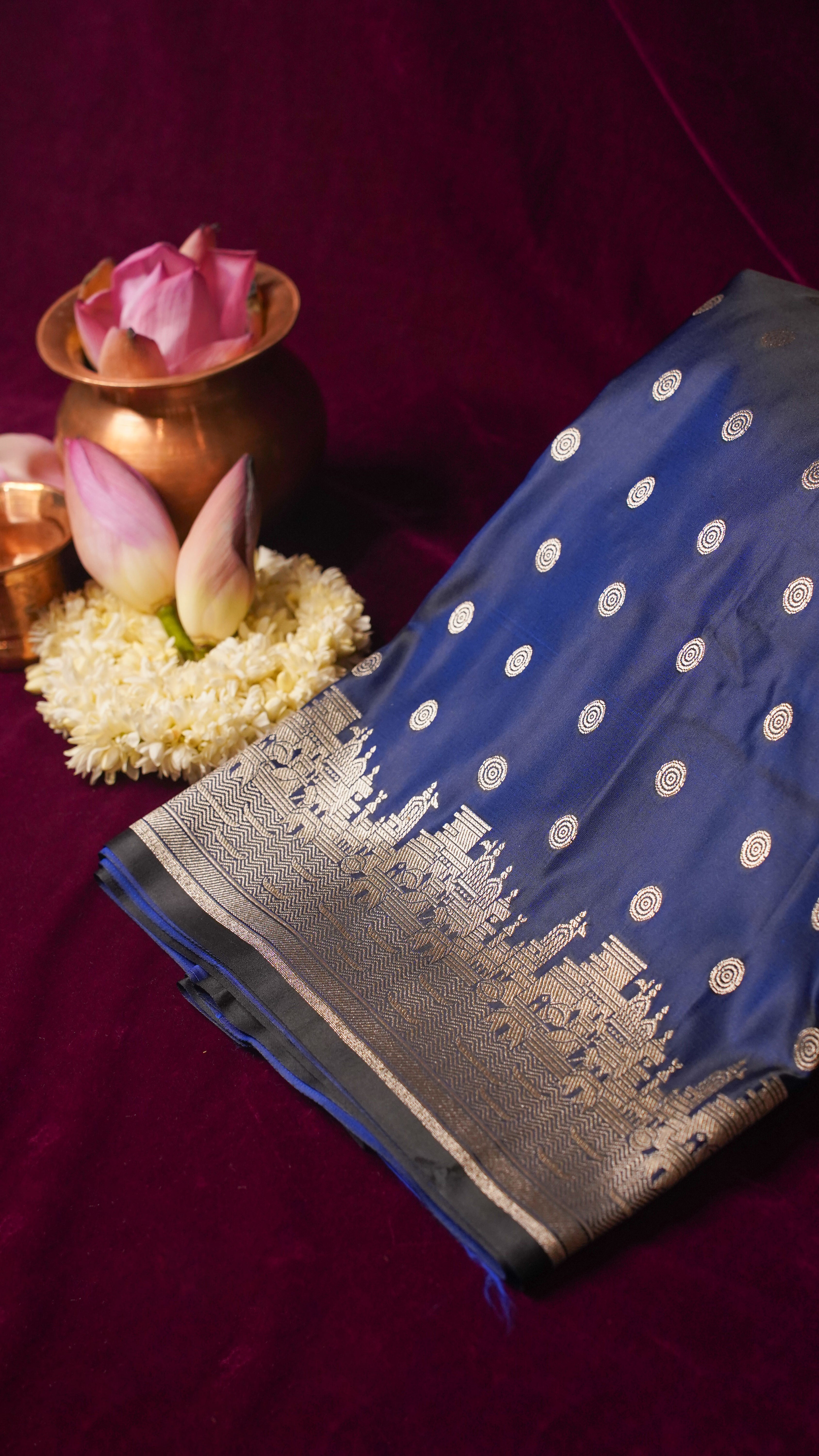 "WAAH BANARAS 055B" Banarasi Pure Mashru silk saree with Ghat Border