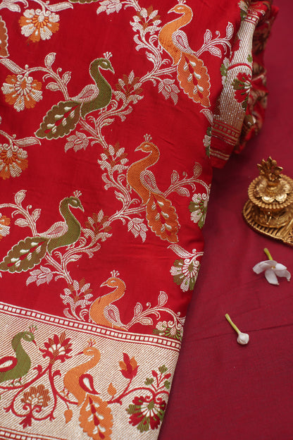 Red Pure Kadwa Jaal Banarasi Handloom Wedding Saree