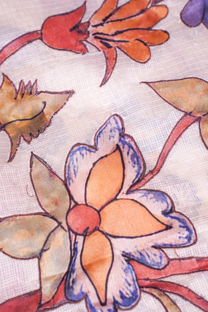 "UTSAV BANARAS 347" Banarasi Cream Munga Silk Saree With Multicolored Floral Applique &amp; Hand-Painted Effect