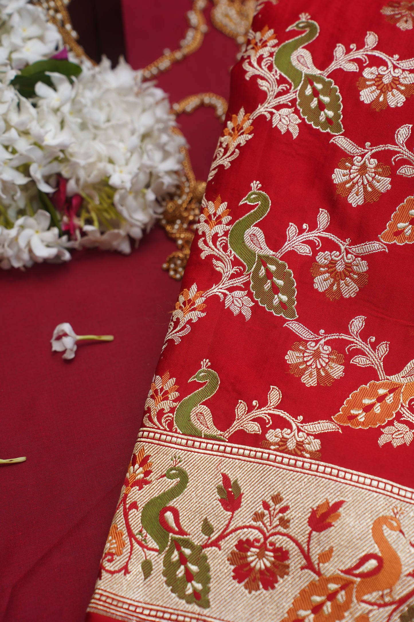 Red Pure Kadwa Jaal Banarasi Handloom Wedding Saree