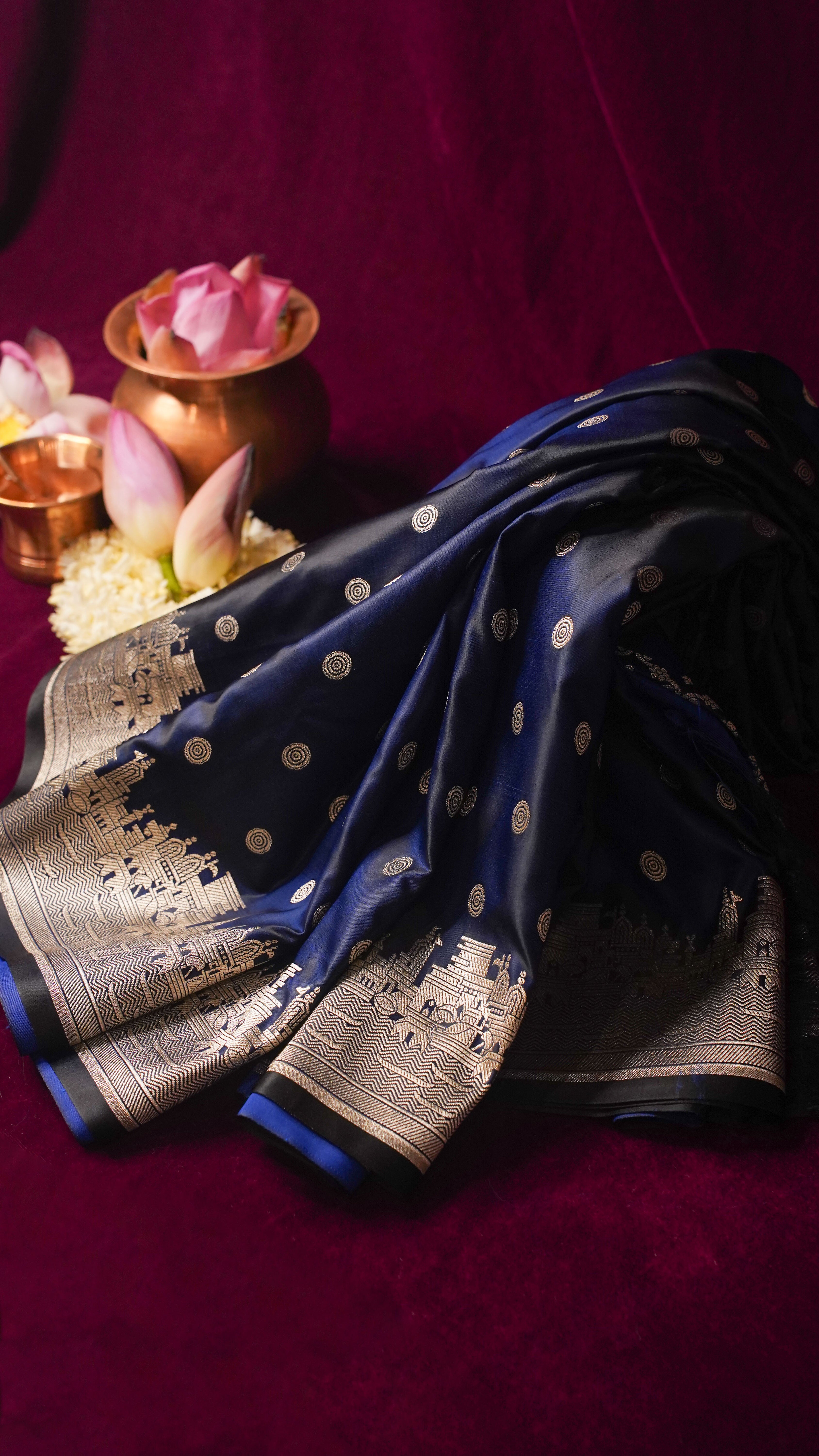 "WAAH BANARAS 055B" Banarasi Pure Mashru silk saree with Ghat Border