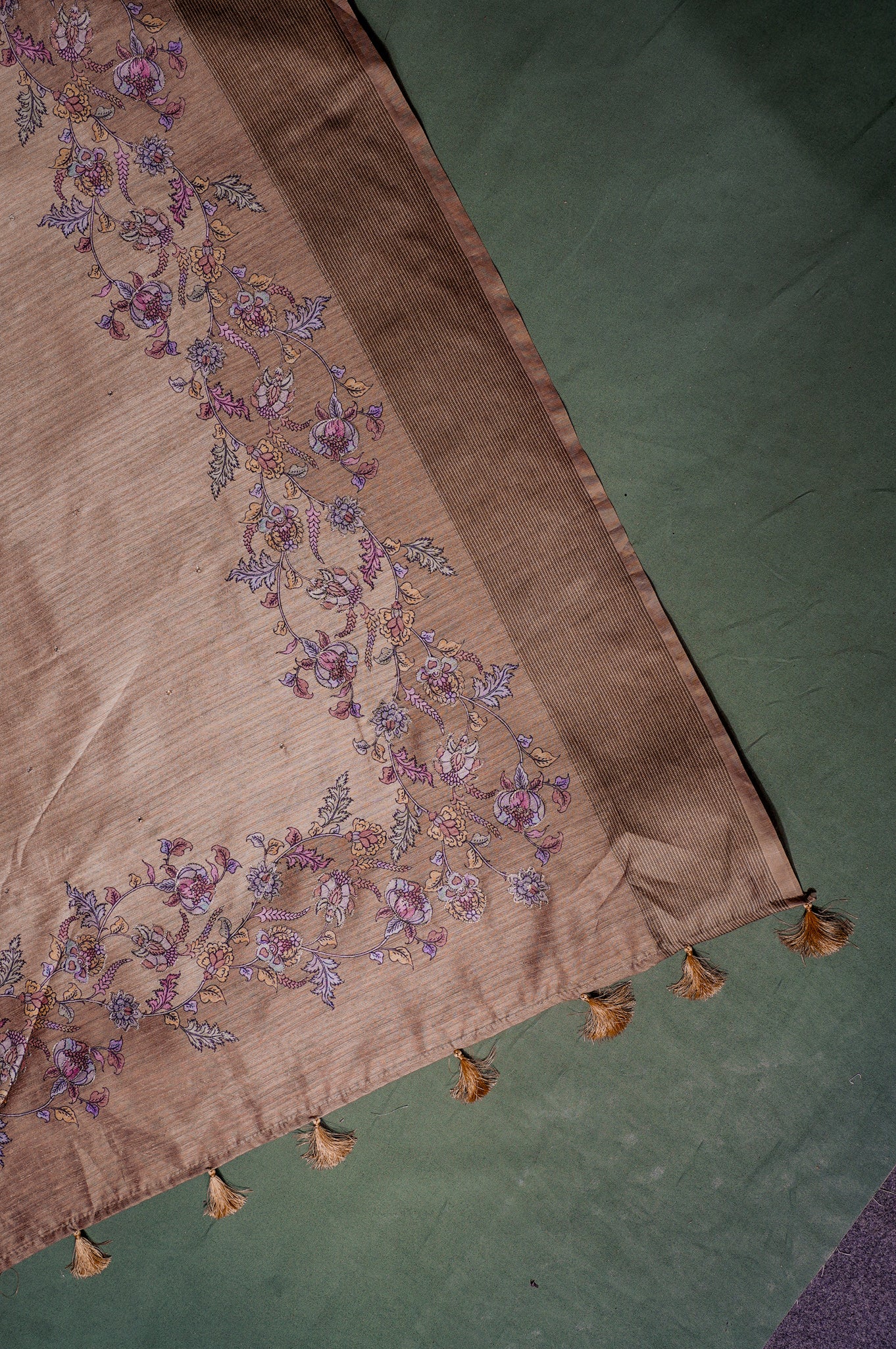 "UTSAV BANARAS 281" Banarasi Earthy Beige Aari Pita Work Matka Silk Saree