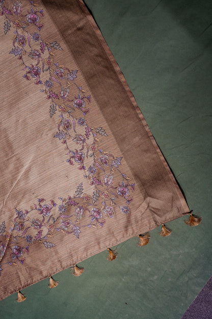 "UTSAV BANARAS 281" Banarasi Earthy Beige Aari Pita Work Matka Silk Saree