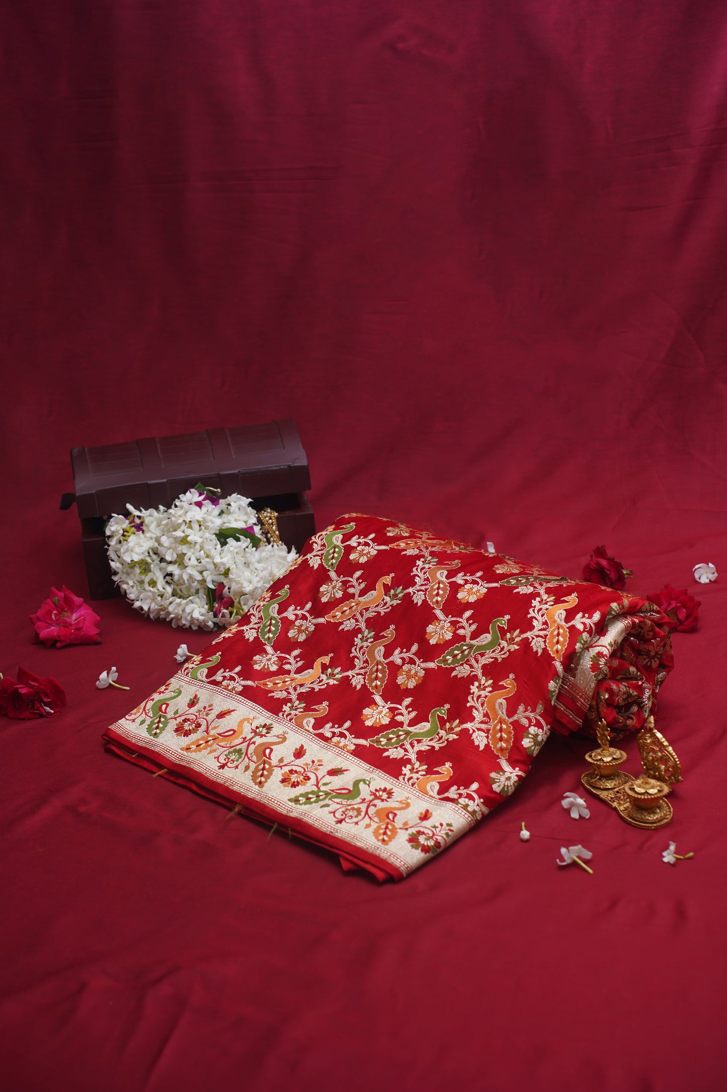 Red Pure Kadwa Jaal Banarasi Handloom Wedding Saree