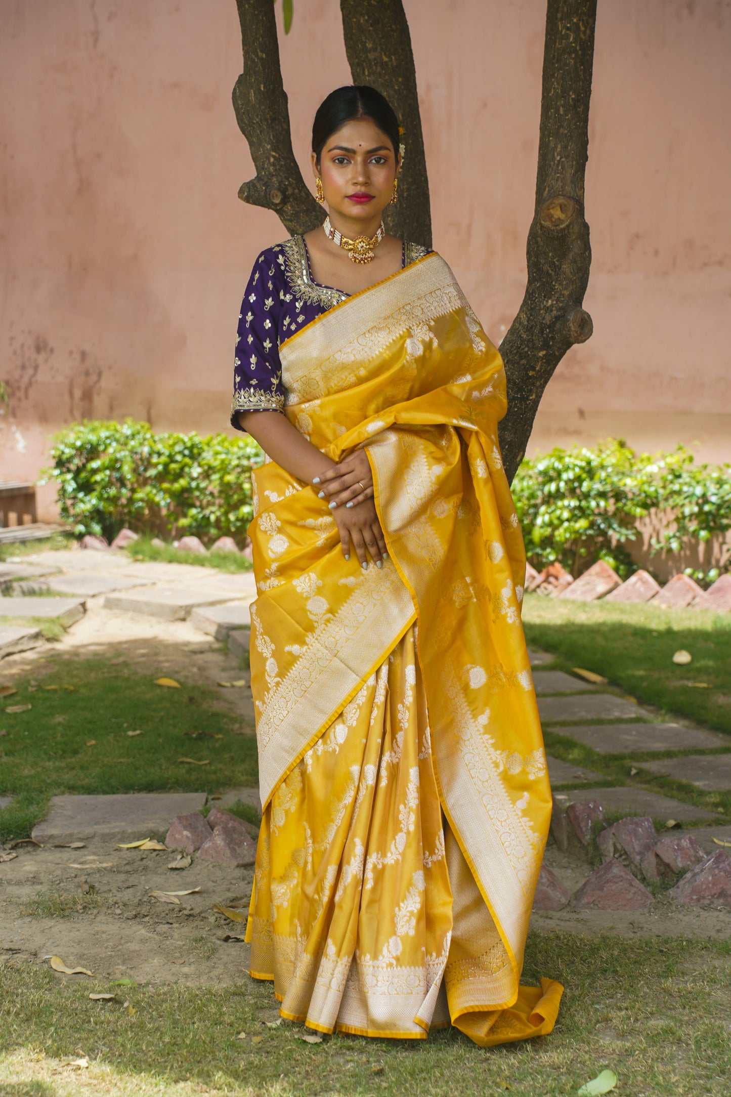 Mustard Pure Tissue Silk Banarasi Handwoven Saree