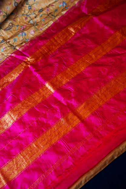 Beige Pure Katan Silk Kanjivaram Saree