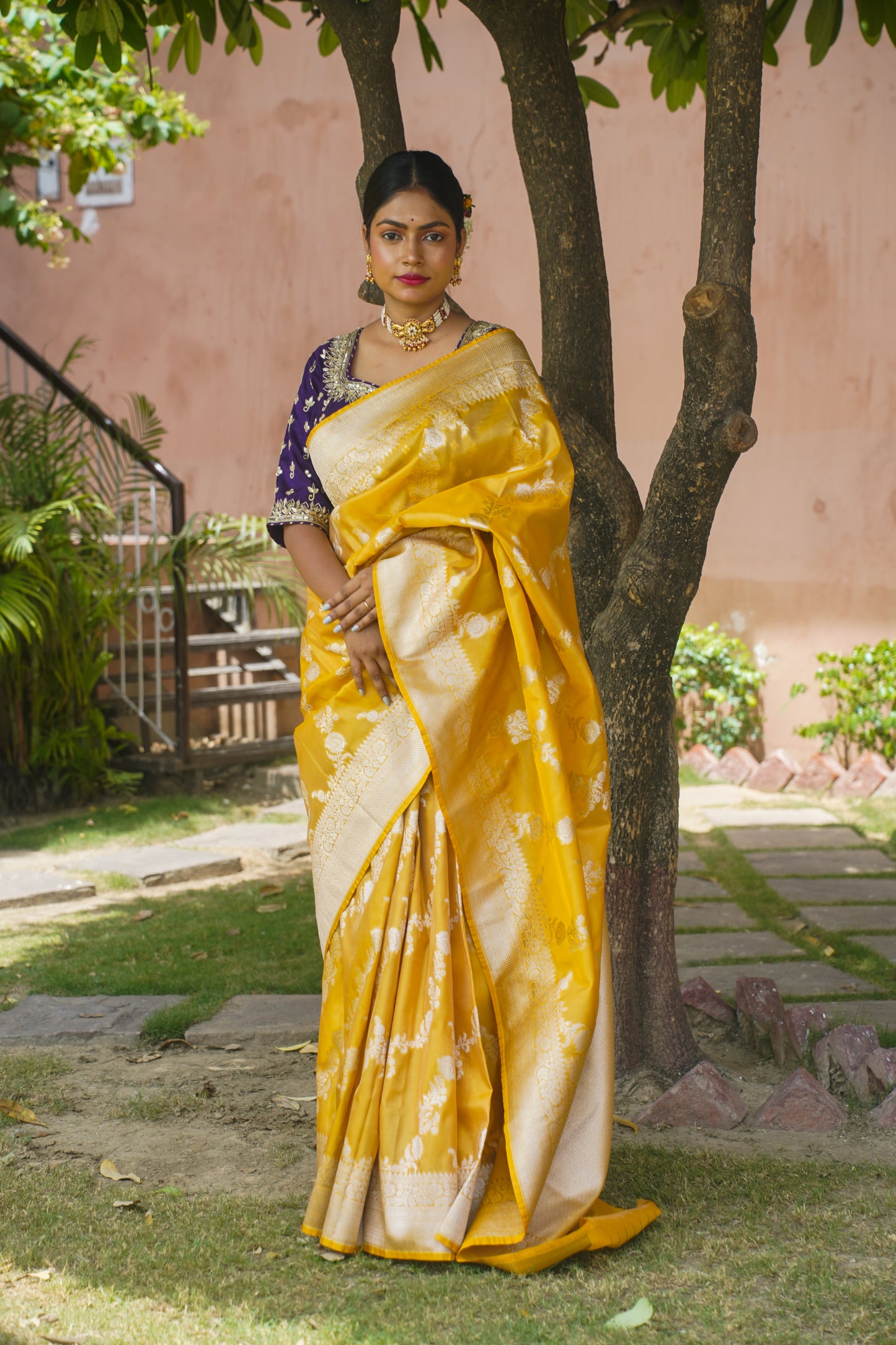 Mustard Pure Tissue Silk Banarasi Handwoven Saree