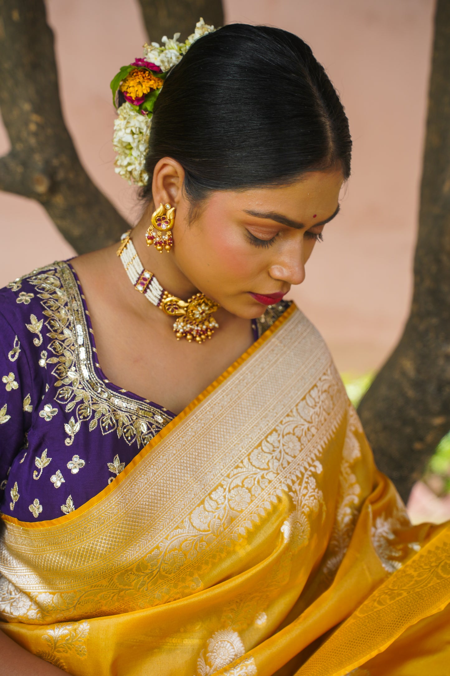 Mustard Pure Tissue Silk Banarasi Handwoven Saree