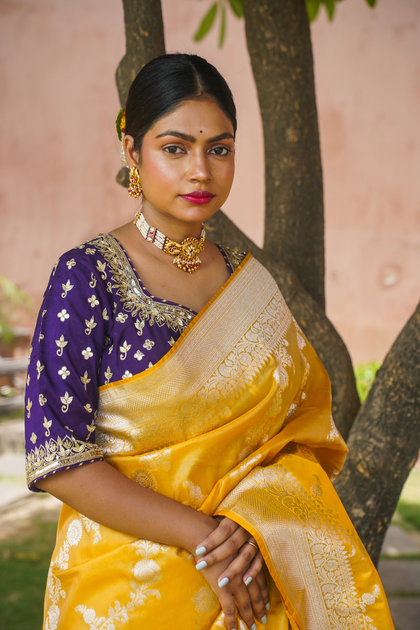 Mustard Pure Tissue Silk Banarasi Handwoven Saree