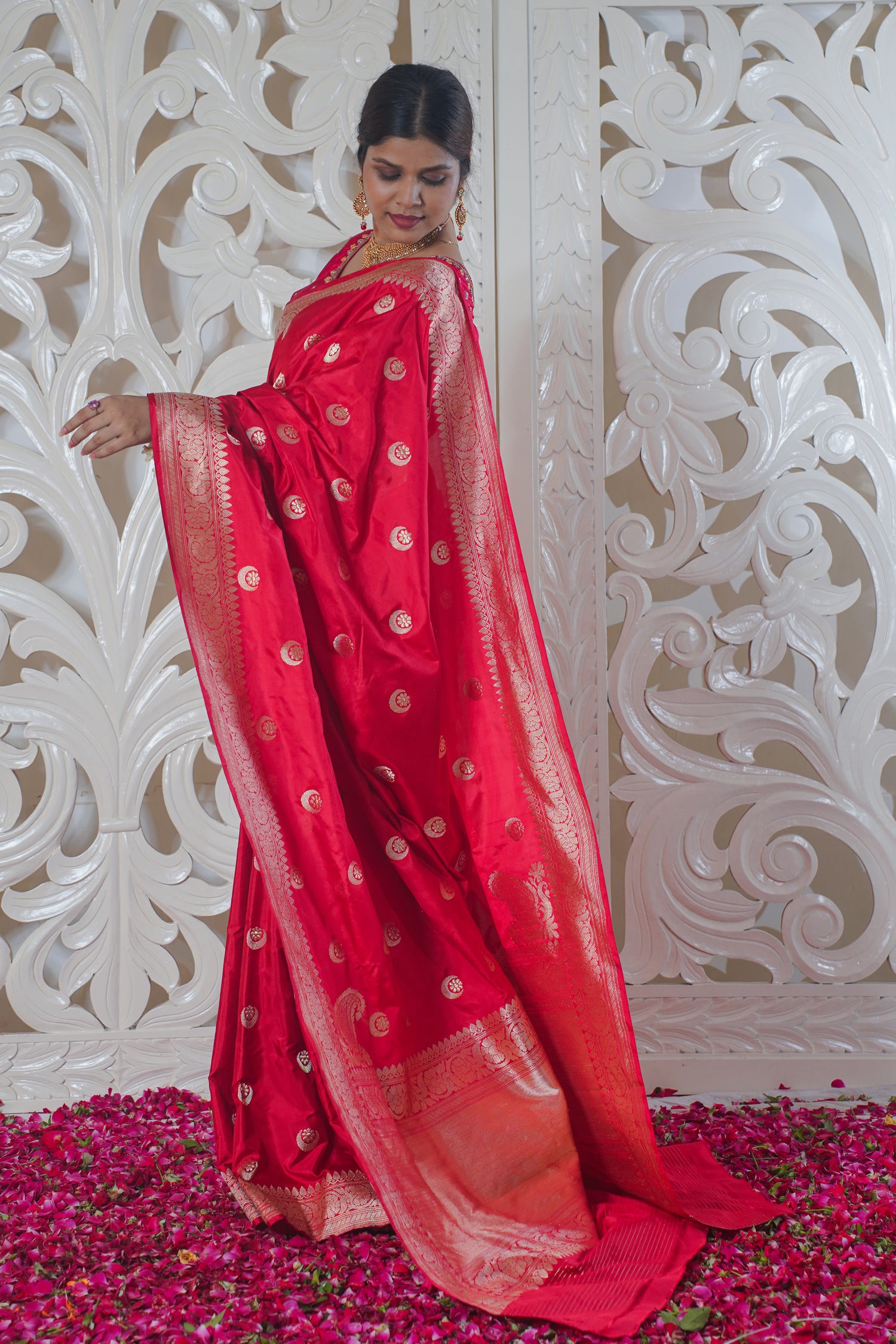 "VIRASAT 166" Red Pure Banarasi Silk Saree With Chand Boota Work