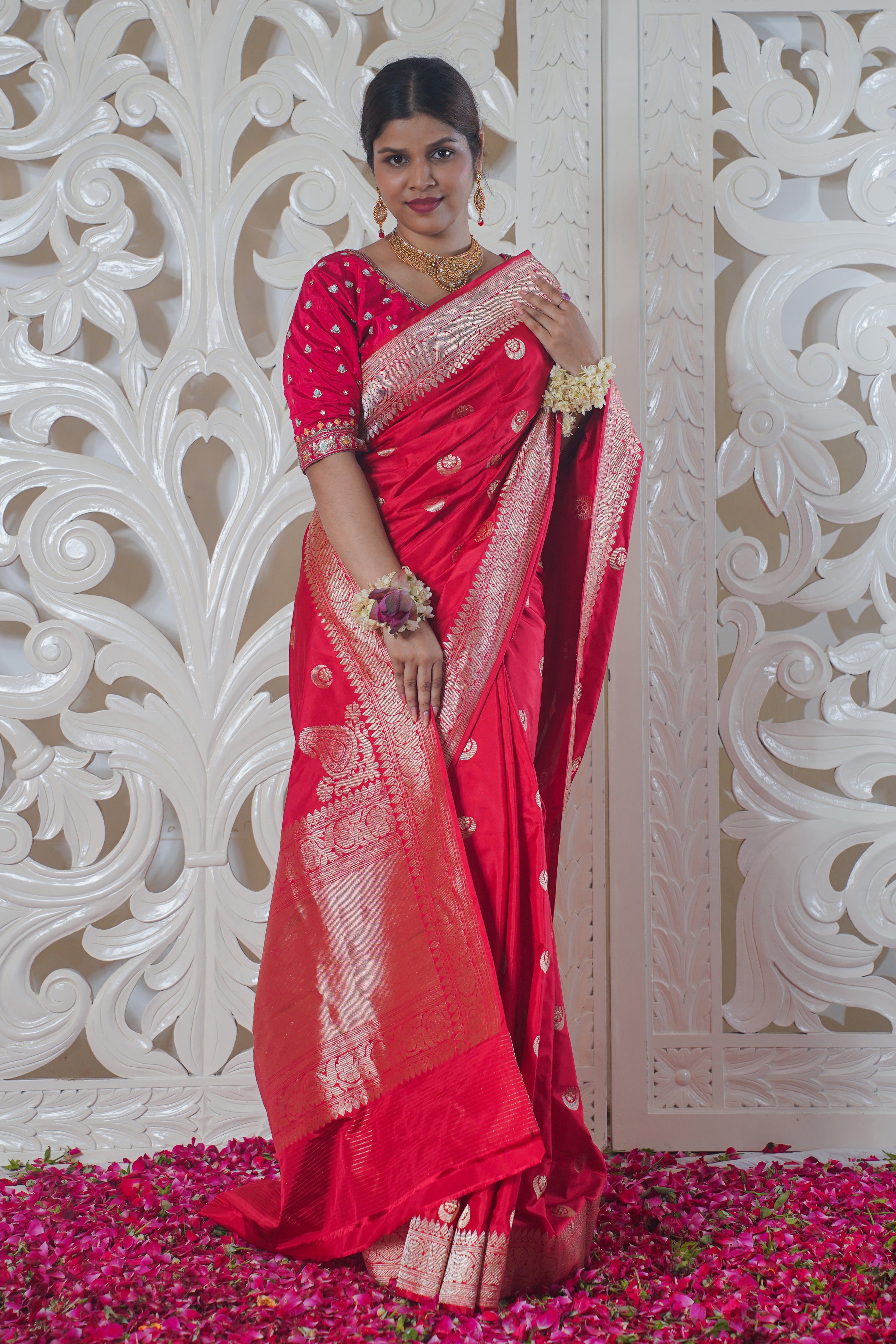 "VIRASAT 166" Red Pure Banarasi Silk Saree With Chand Boota Work