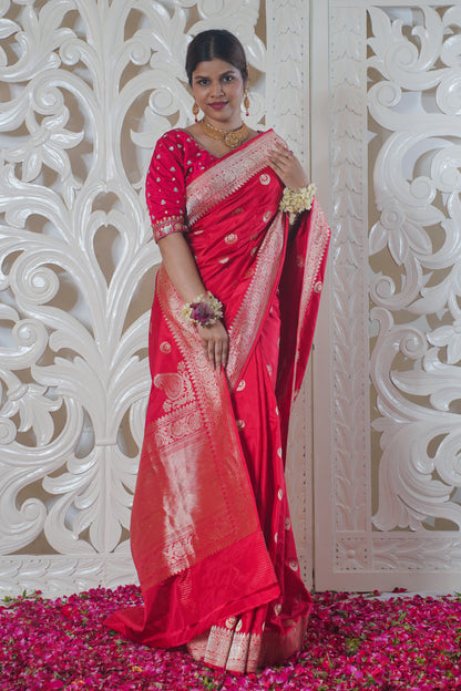 Red Pure Banarasi silk saree (Chand buta work)