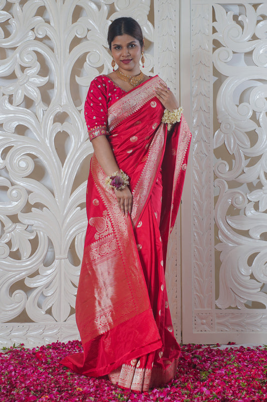 Red Pure Banarasi silk saree (Chand buta work)