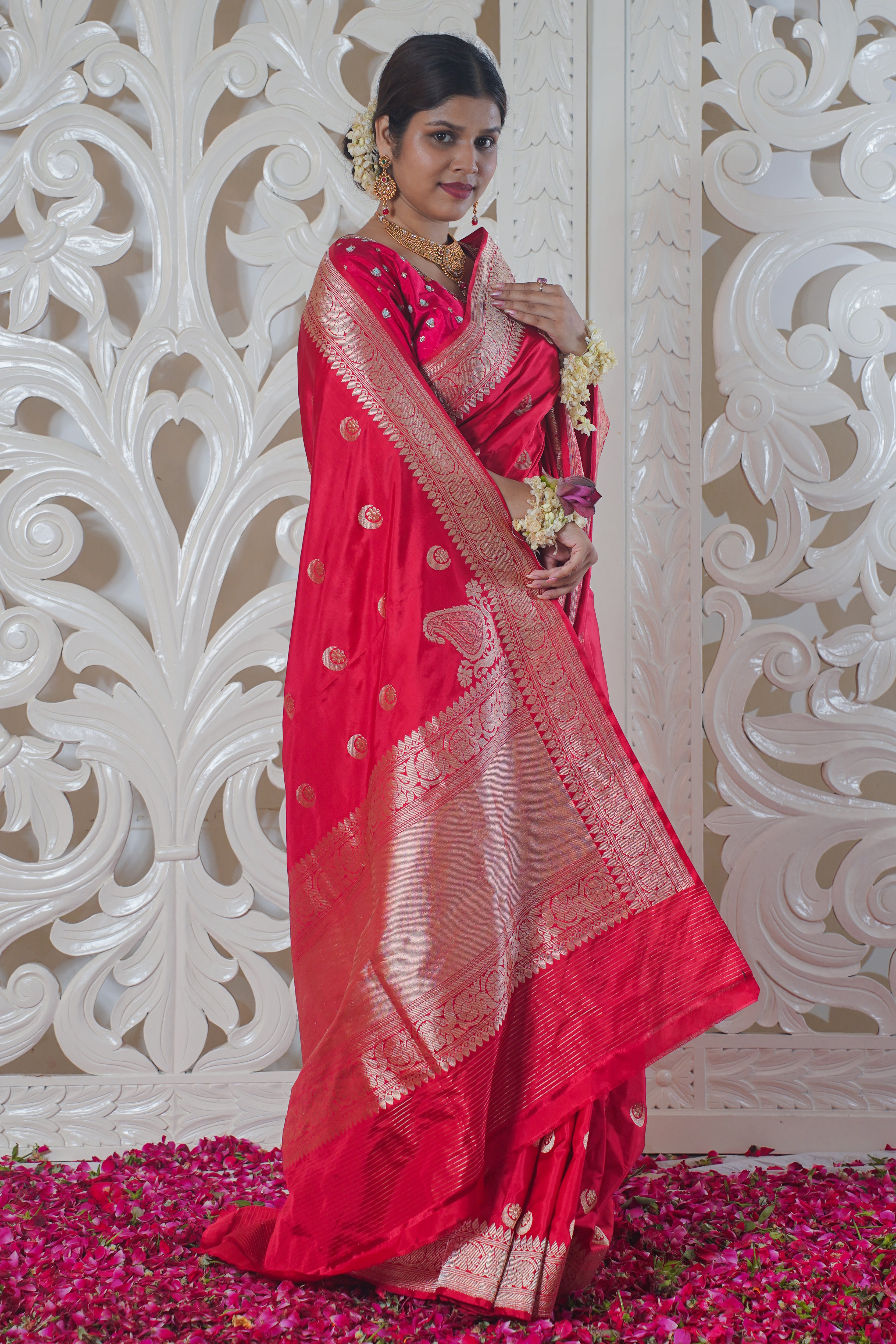 "VIRASAT 166" Red Pure Banarasi Silk Saree With Chand Boota Work