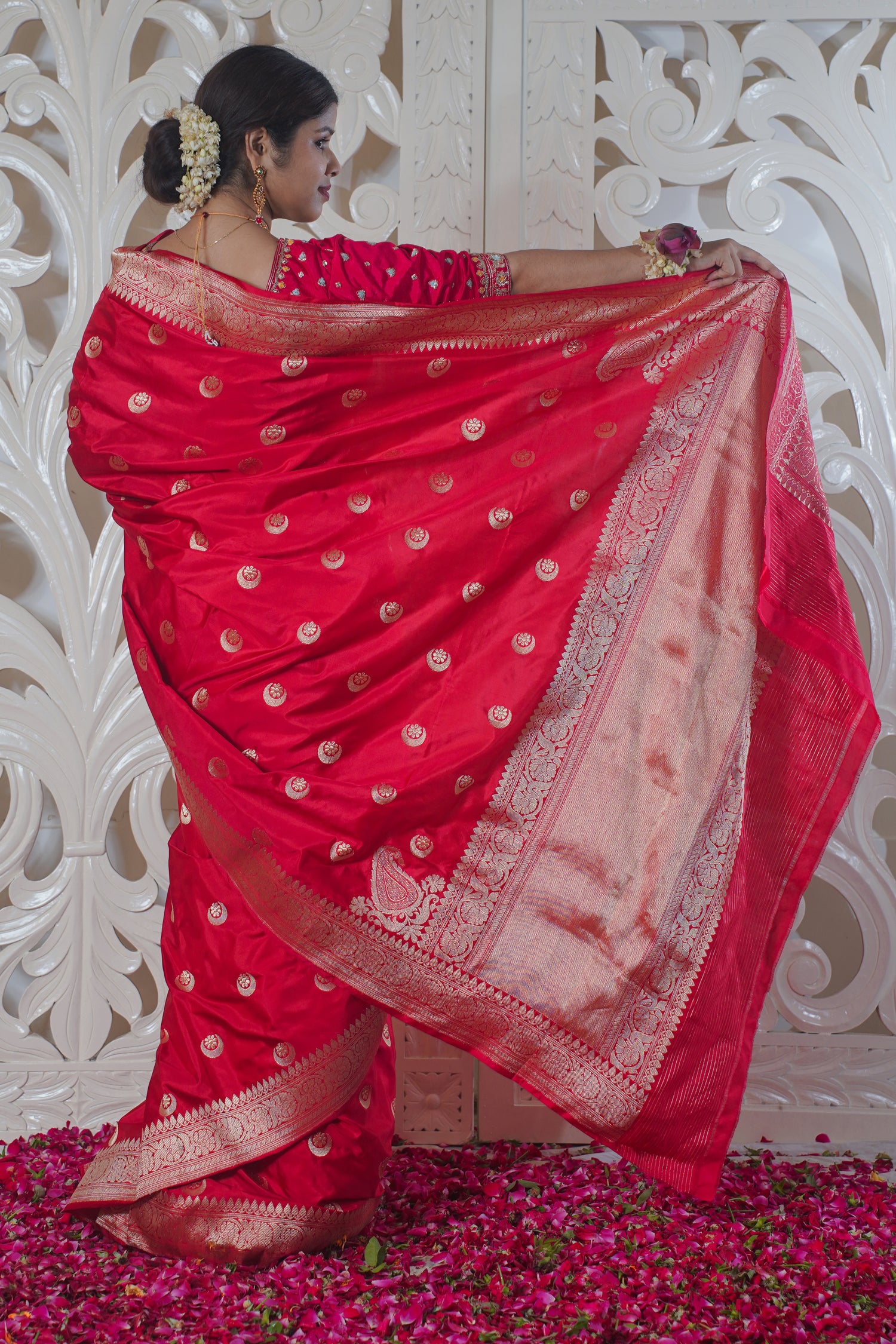 "VIRASAT 166" Red Pure Banarasi Silk Saree With Chand Boota Work
