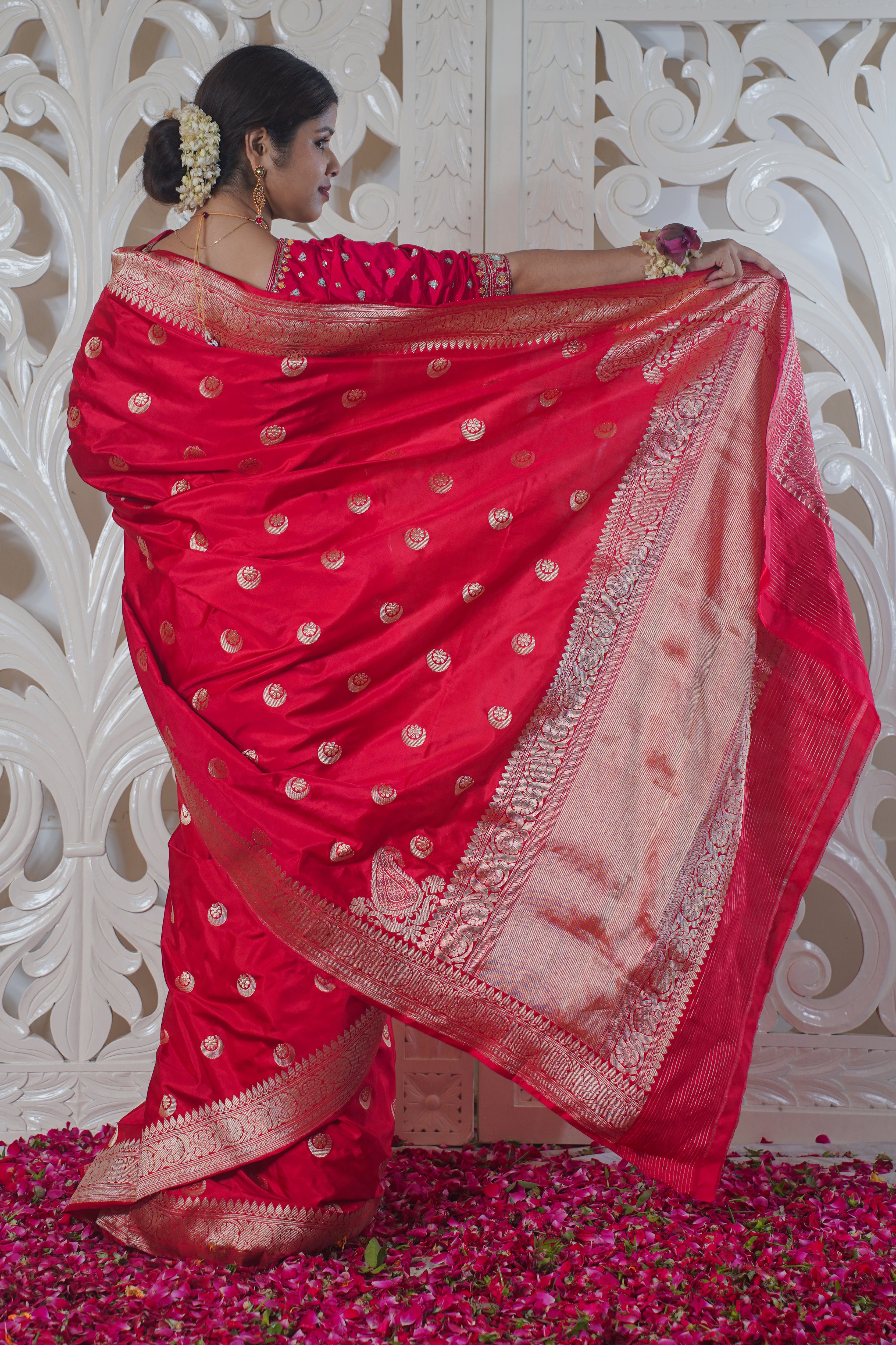 "VIRASAT 166" Red Pure Banarasi Silk Saree With Chand Boota Work