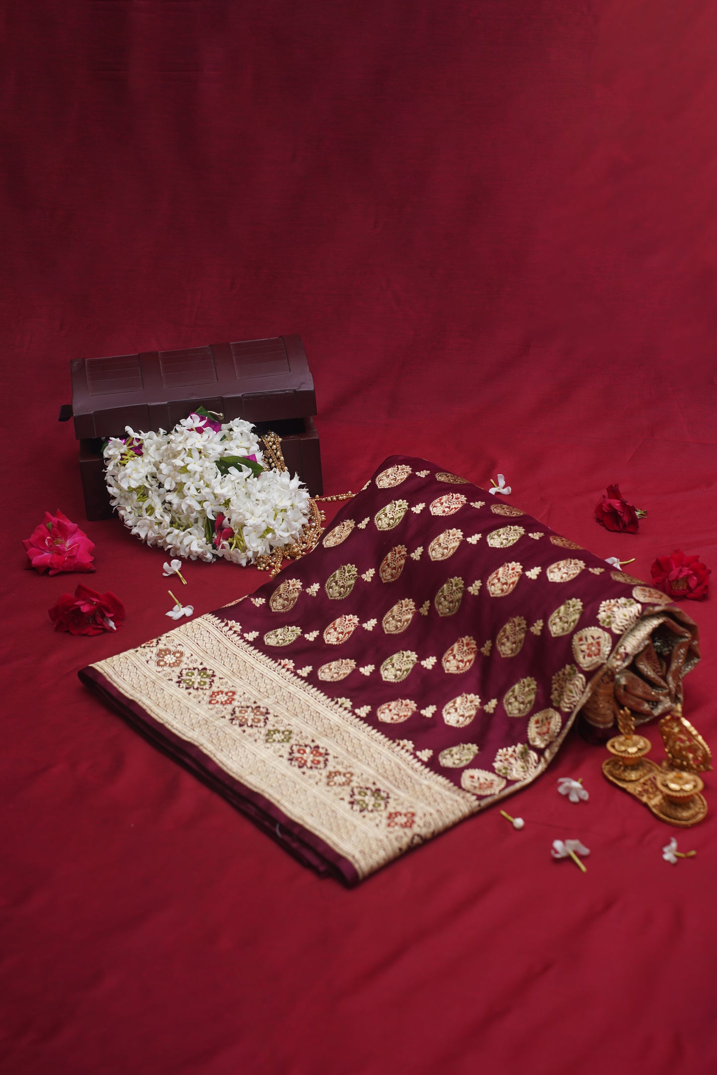 Maroon Pure Kadwa Banarasi Handloom Wedding Saree