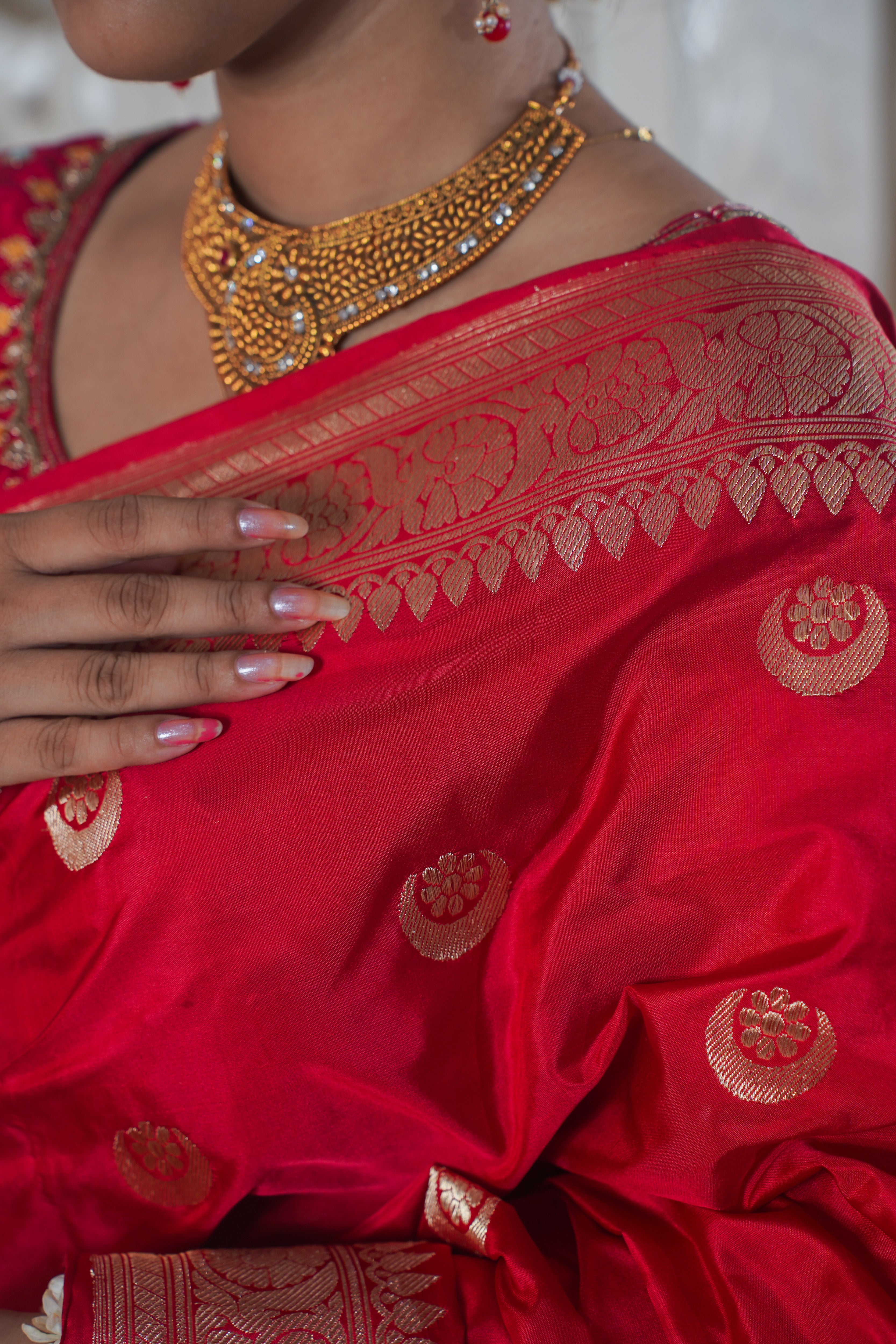 "VIRASAT 166" Red Pure Banarasi Silk Saree With Chand Boota Work