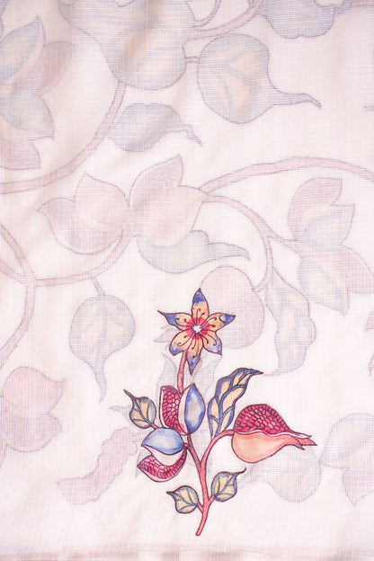 "UTSAV BANARAS 345" Banarasi Cream Munga Silk Saree With Multicolored Pomegranate &amp; Bird Applique Embroidery