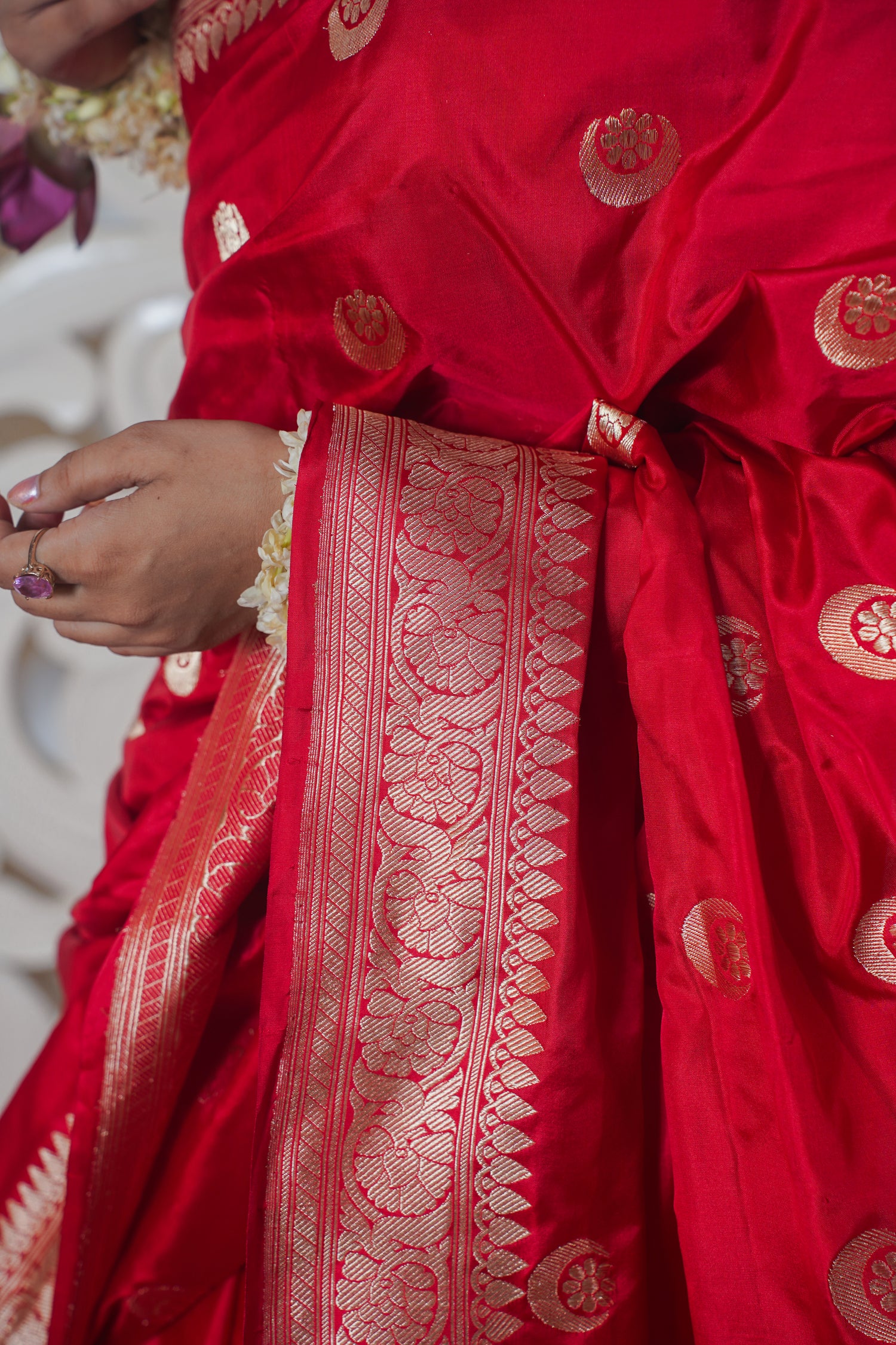 "VIRASAT 166" Red Pure Banarasi Silk Saree With Chand Boota Work