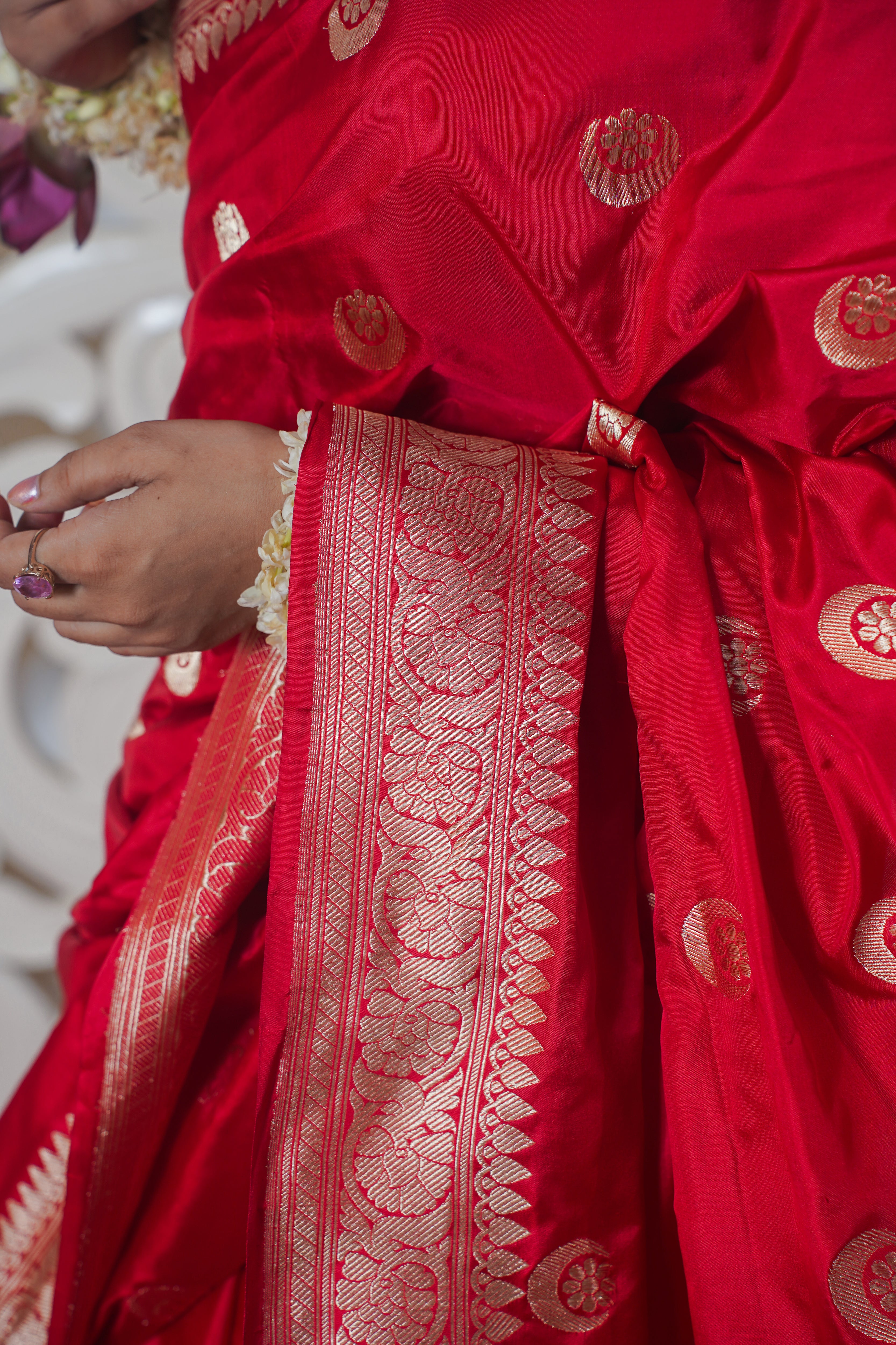 "VIRASAT 166" Red Pure Banarasi Silk Saree With Chand Boota Work