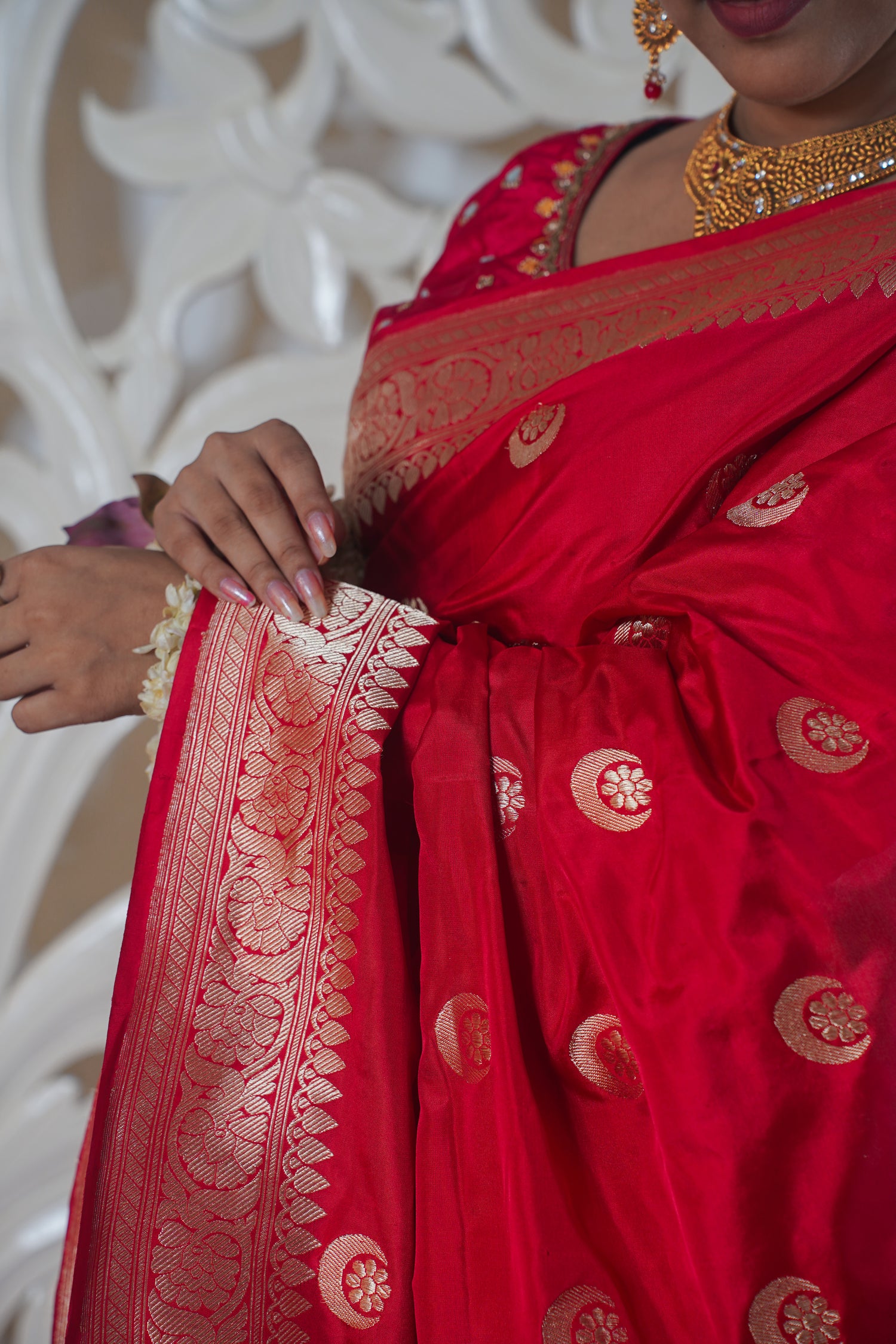 "VIRASAT 166" Red Pure Banarasi Silk Saree With Chand Boota Work