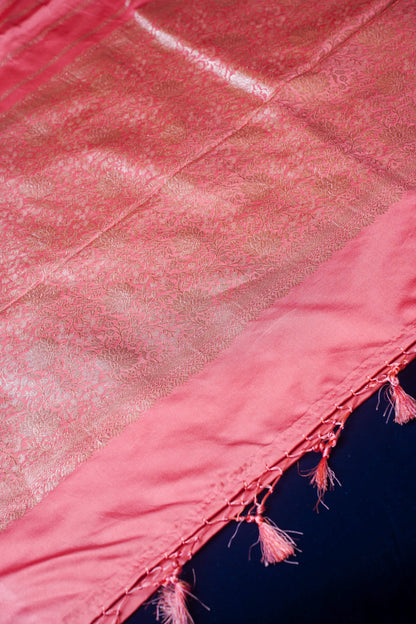 Peach Pink Pure Banarasi Mashru Silk Saree