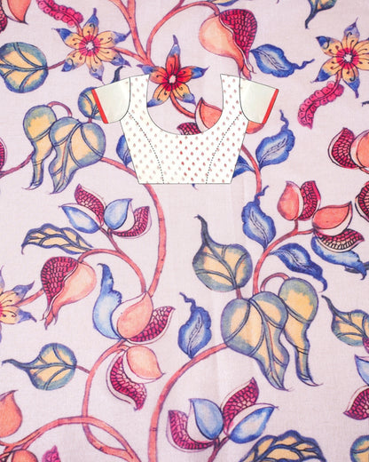 "UTSAV BANARAS 345" Banarasi Cream Munga Silk Saree With Multicolored Pomegranate &amp; Bird Applique Embroidery