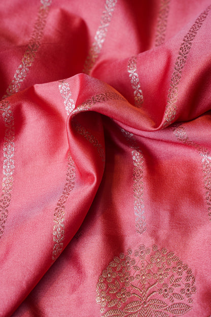 Peach Pink Pure Banarasi Mashru Silk Saree