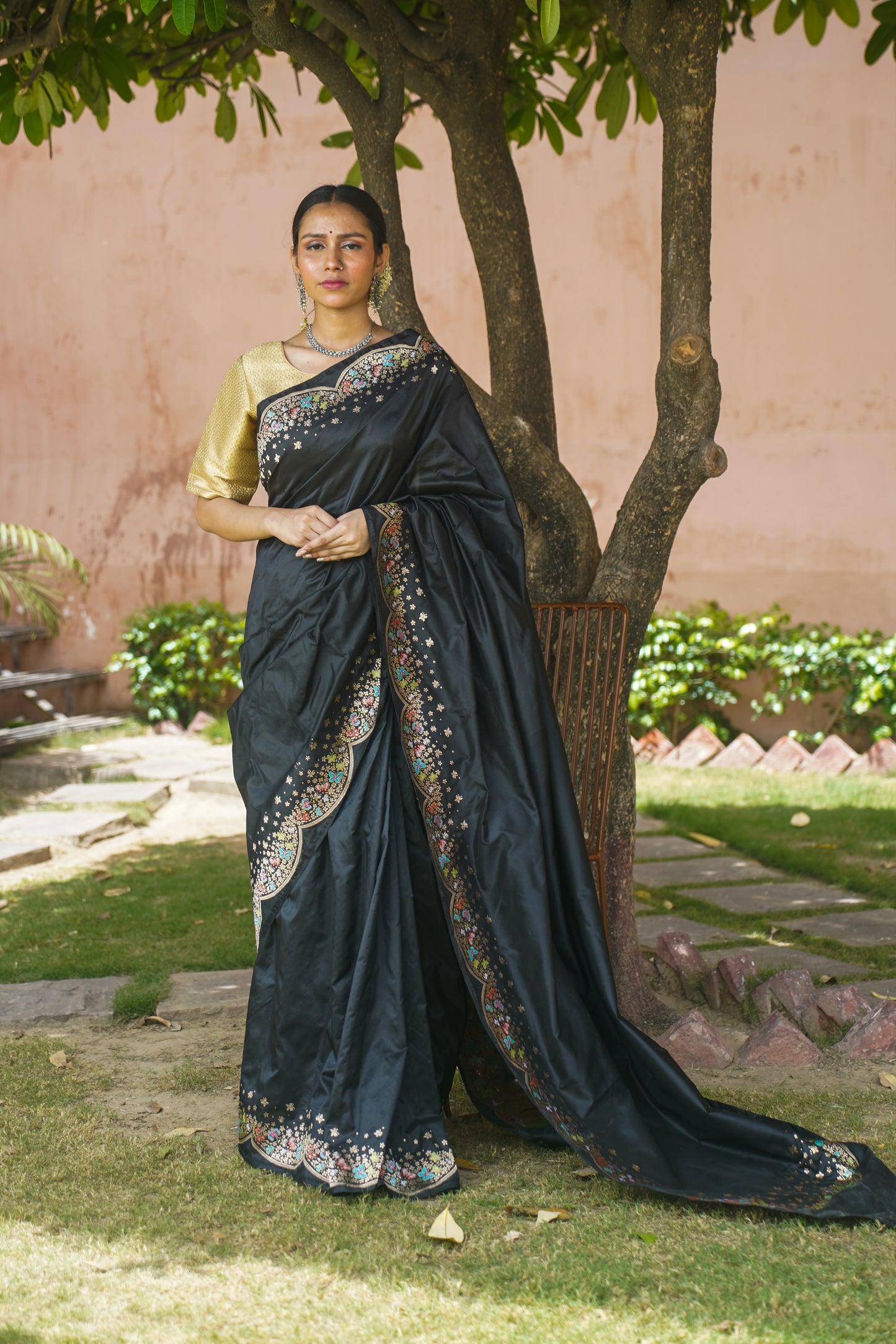 Handwoven Black Banarasi Katan Silk Saree